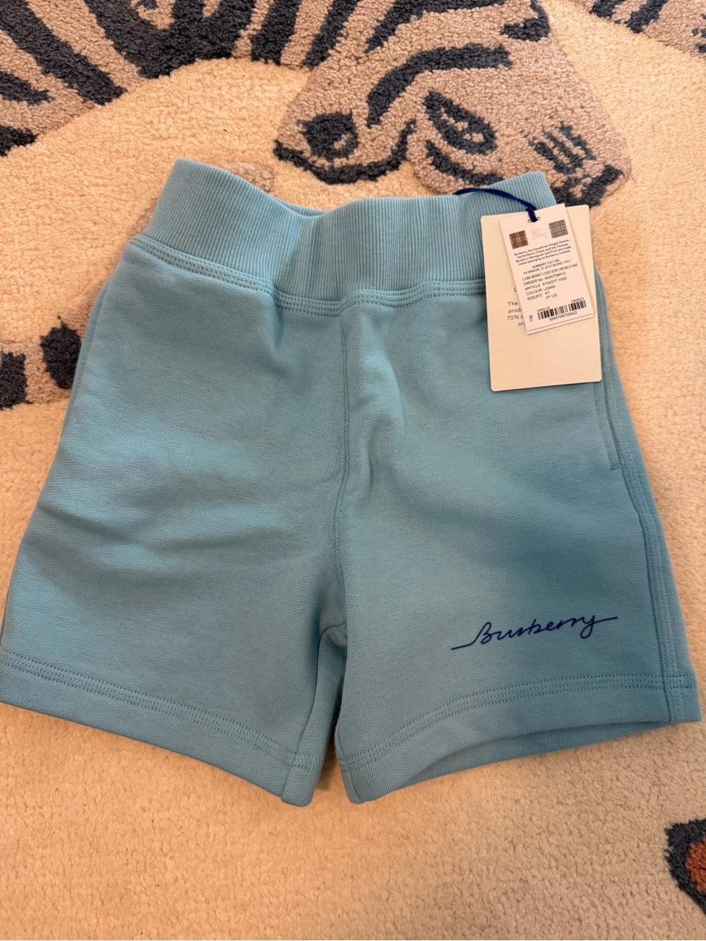 Burberry Kids Light Blue Logo Cotton Shorts
